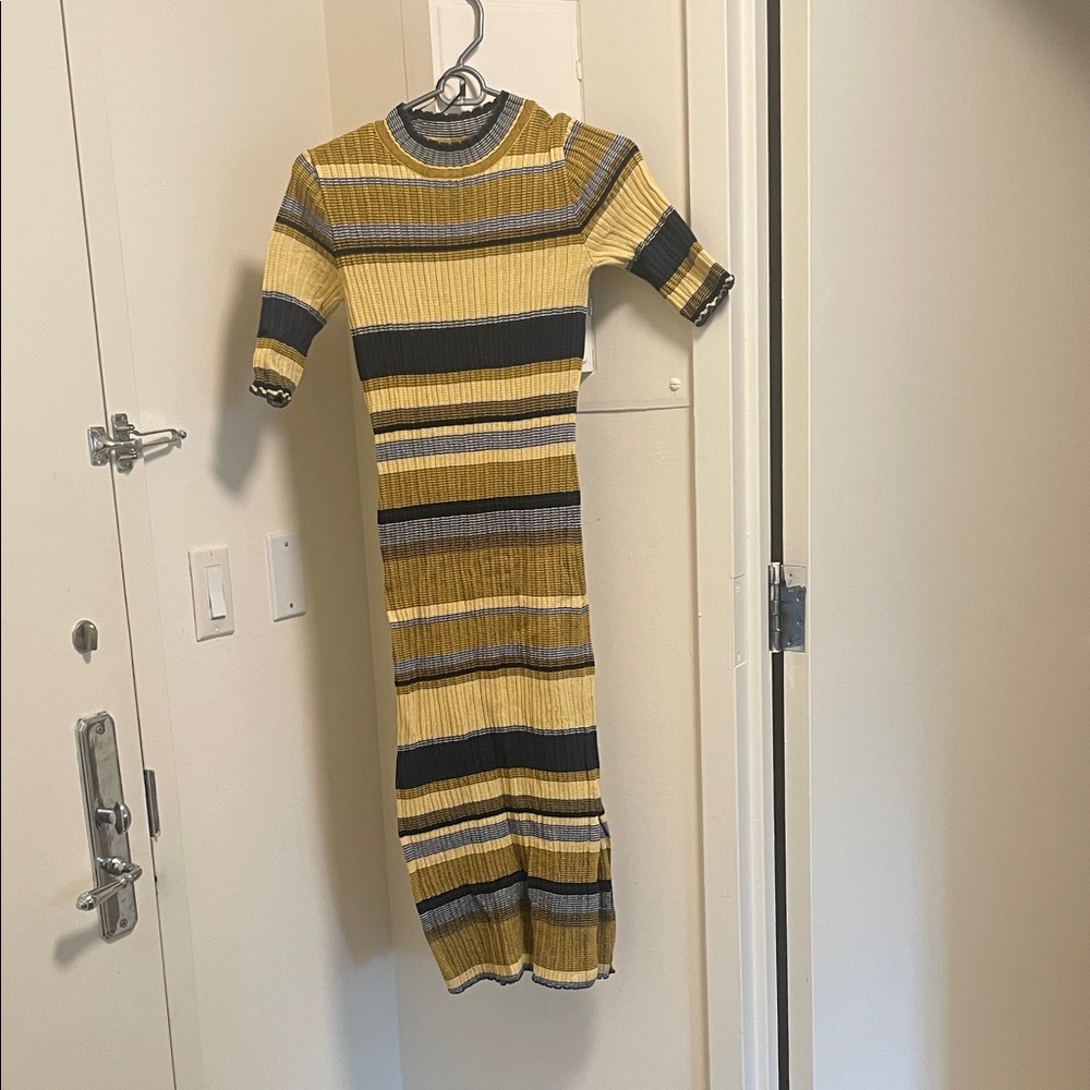 H&M Yellow and Gray Striped Long Sleeve Dress